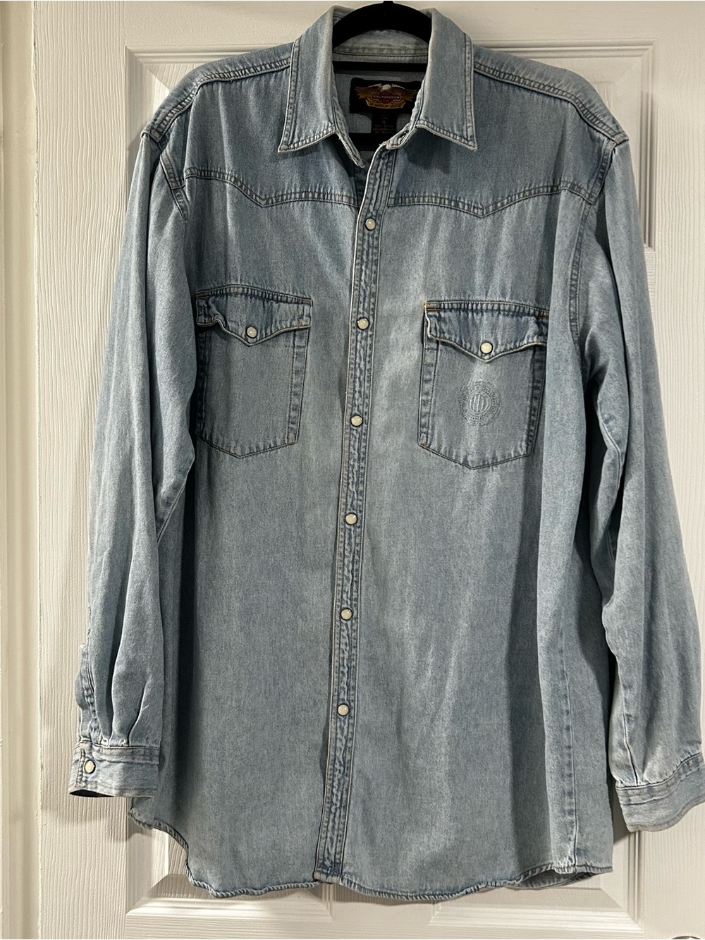 Harley Davidson Light Wash Vintage Western Denim Button-Up Button Down Shirt